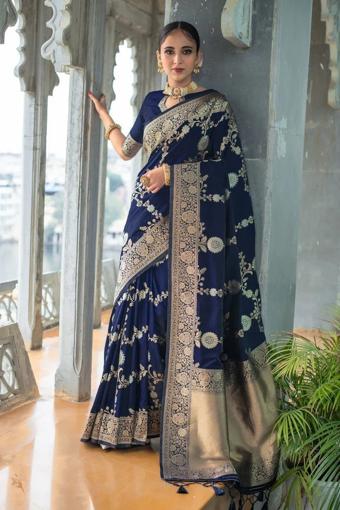 Latest Soft Lichi Silk Jacquard Work Sarees