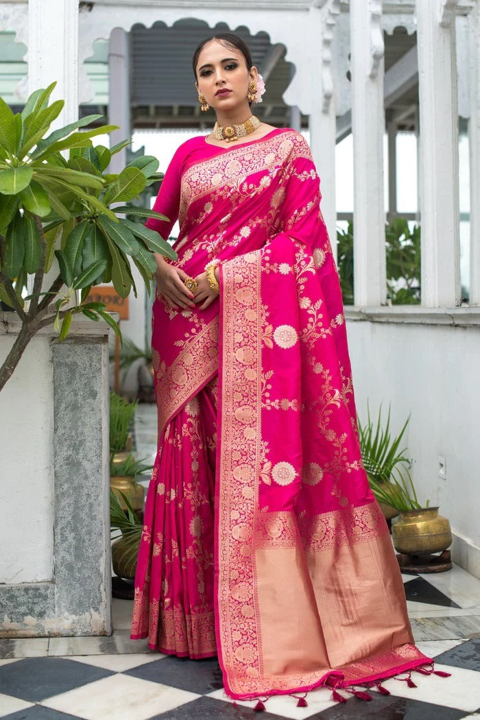 Latest Soft Lichi Silk Jacquard Work Sarees