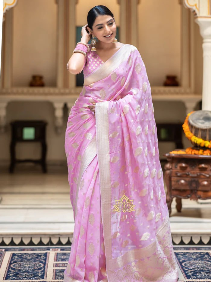Partywear Soft Lichi Silk Jacquard Work Sarees