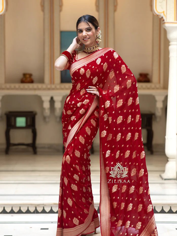 Partywear Soft Lichi Silk Jacquard Work Sarees