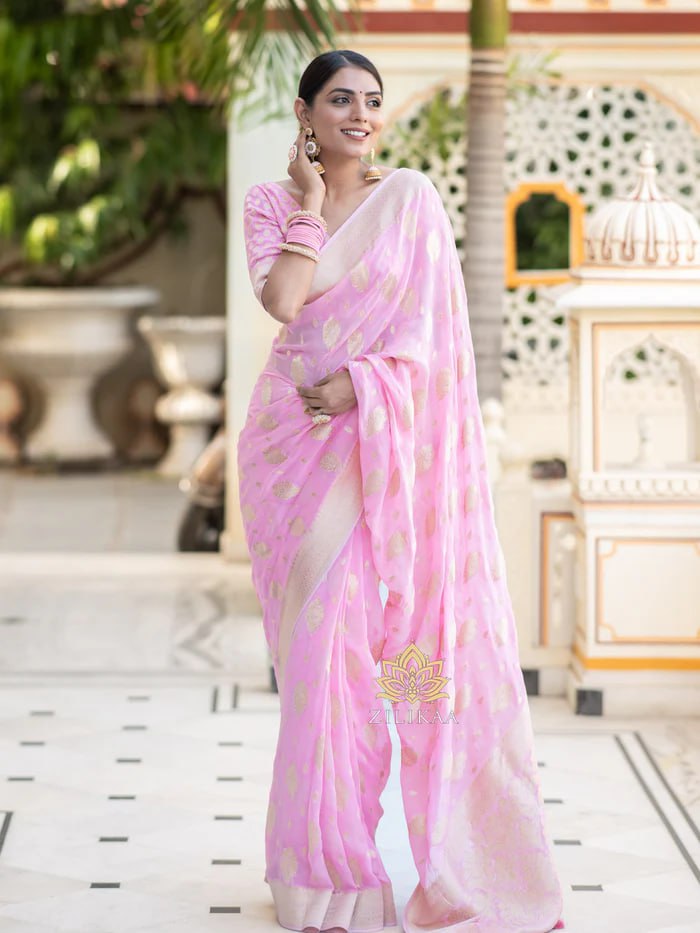 Partywear Soft Lichi Silk Jacquard Work Sarees