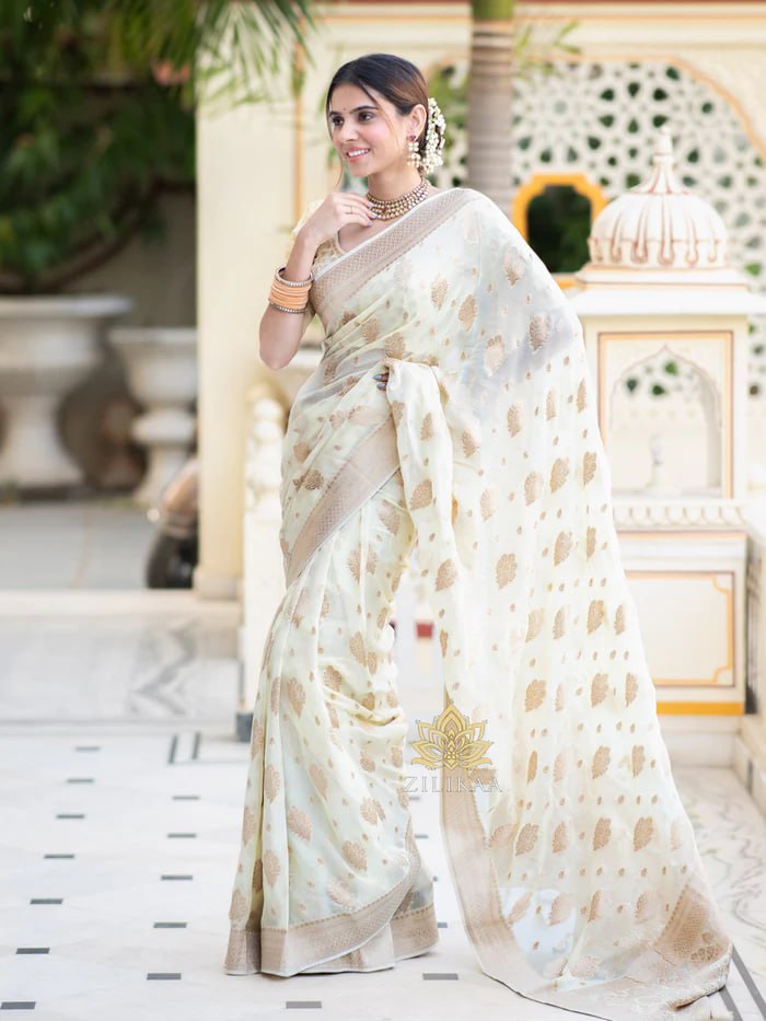 Partywear Soft Lichi Silk Jacquard Work Sarees