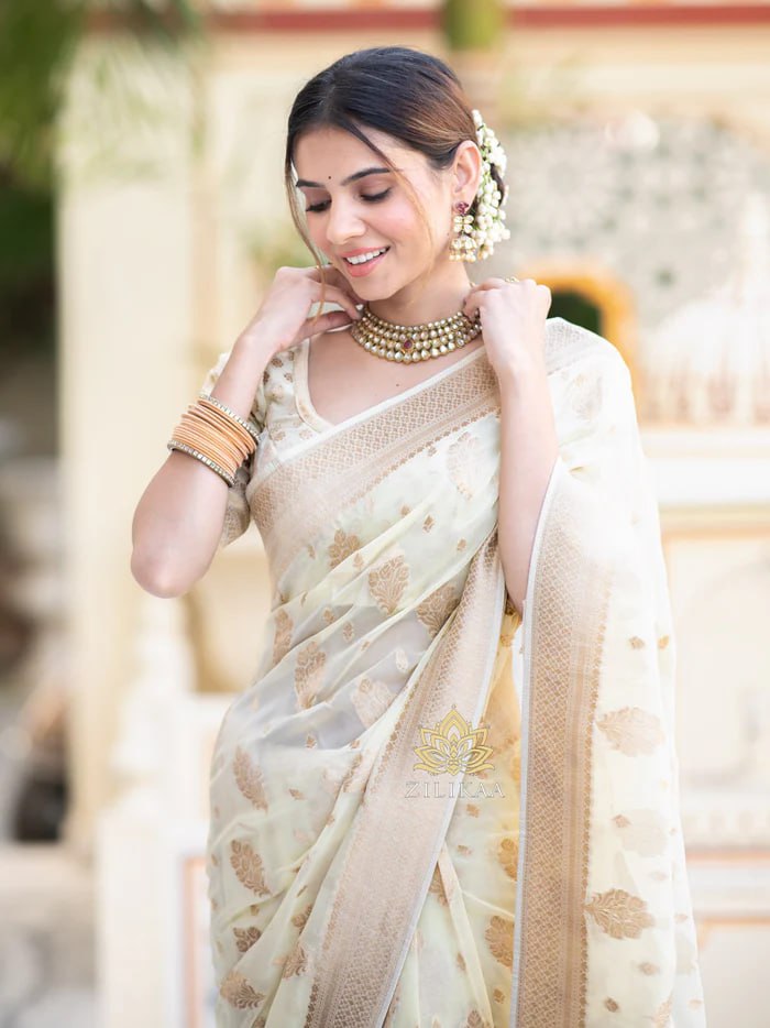 Partywear Soft Lichi Silk Jacquard Work Sarees