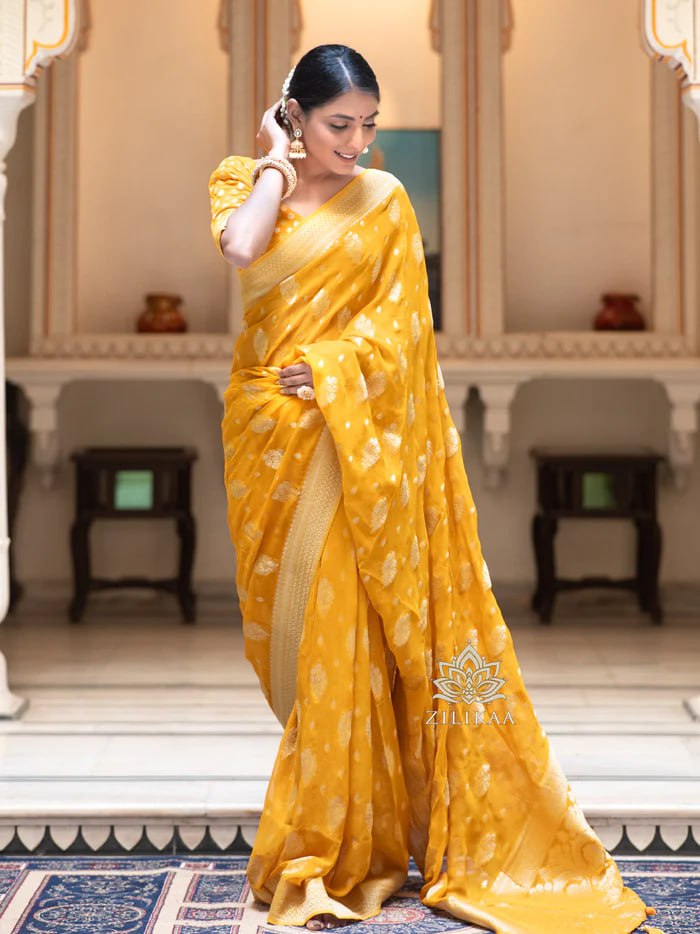 Partywear Soft Lichi Silk Jacquard Work Sarees