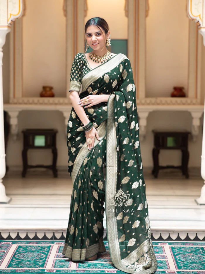 Partywear Soft Lichi Silk Jacquard Work Sarees