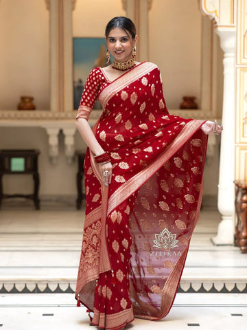 Partywear Soft Lichi Silk Jacquard Work Sarees