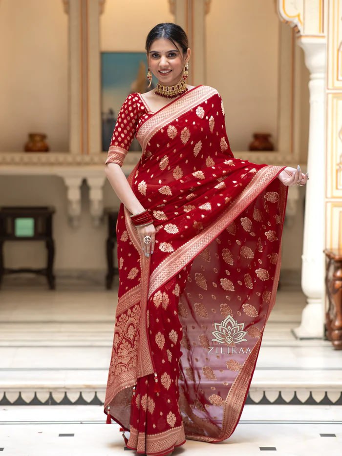Partywear Soft Lichi Silk Jacquard Work Sarees