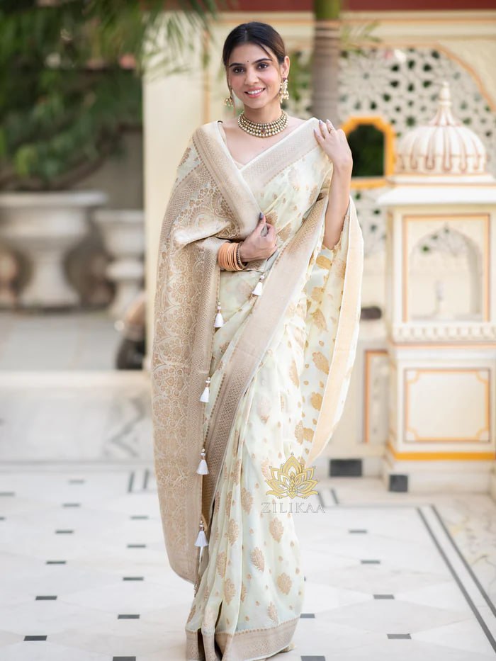 Partywear Soft Lichi Silk Jacquard Work Sarees