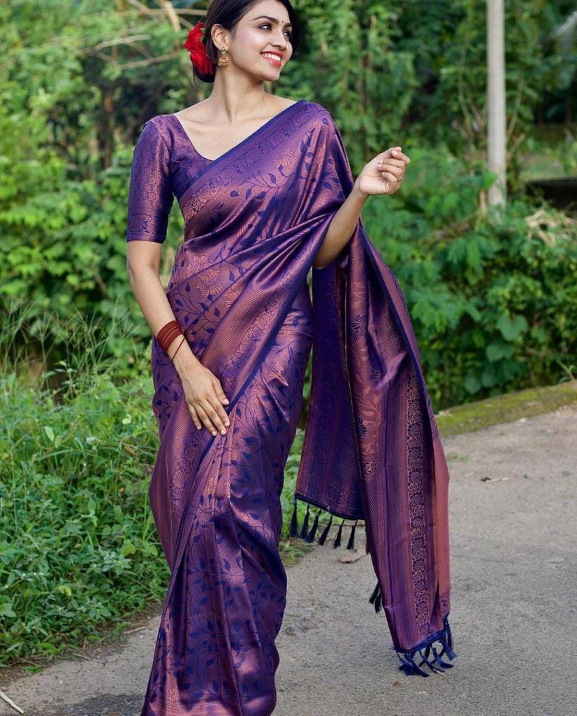 Beautiful Soft Lichi Silk Jacquard Work Sarees