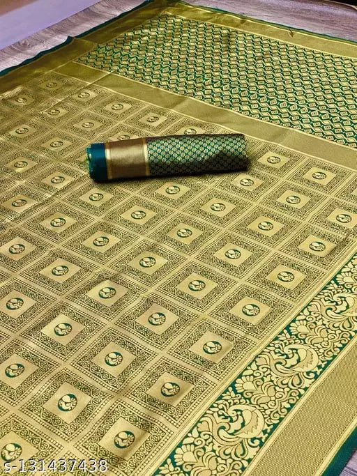 Partywear Banarasi Soft Lichi Silk Jacquard Work Sarees