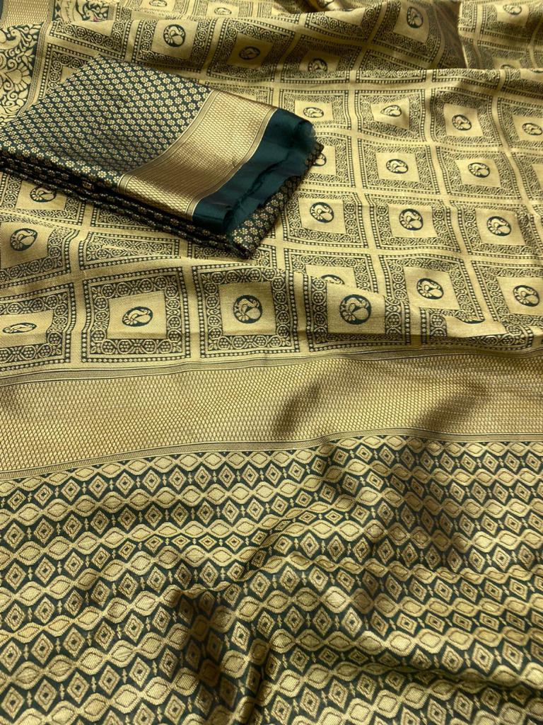 Partywear Banarasi Soft Lichi Silk Jacquard Work Sarees