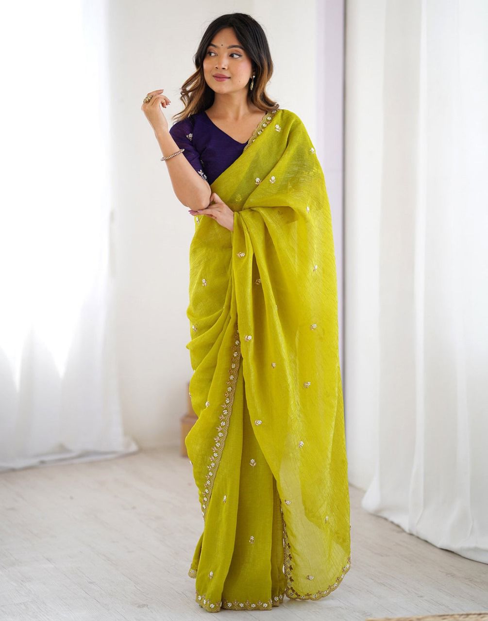Designer Chiffon With Embroidery Work Sarees