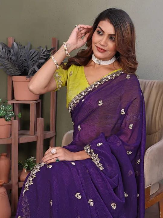 Designer Chiffon With Embroidery Work Sarees