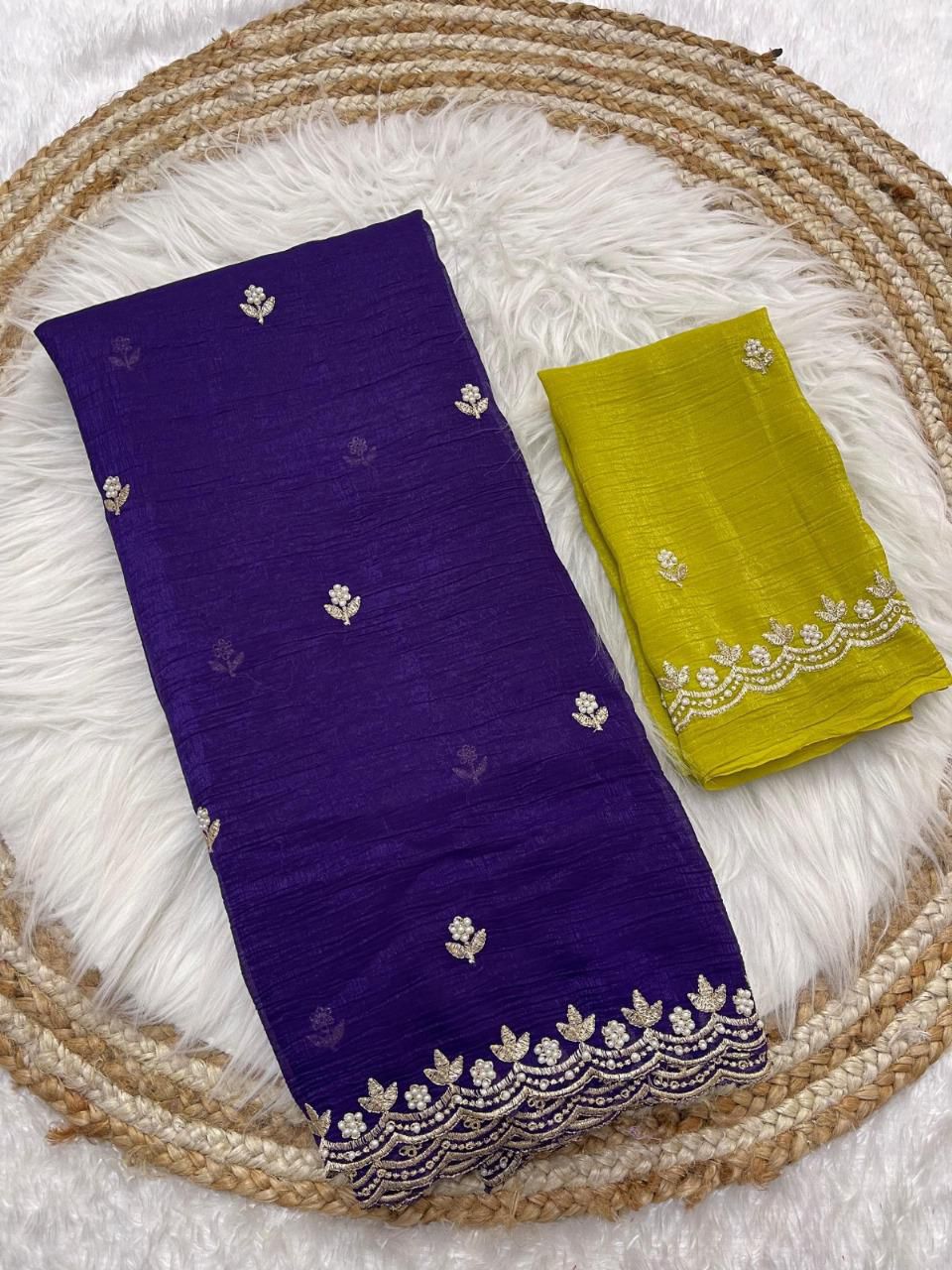 Designer Chiffon With Embroidery Work Sarees