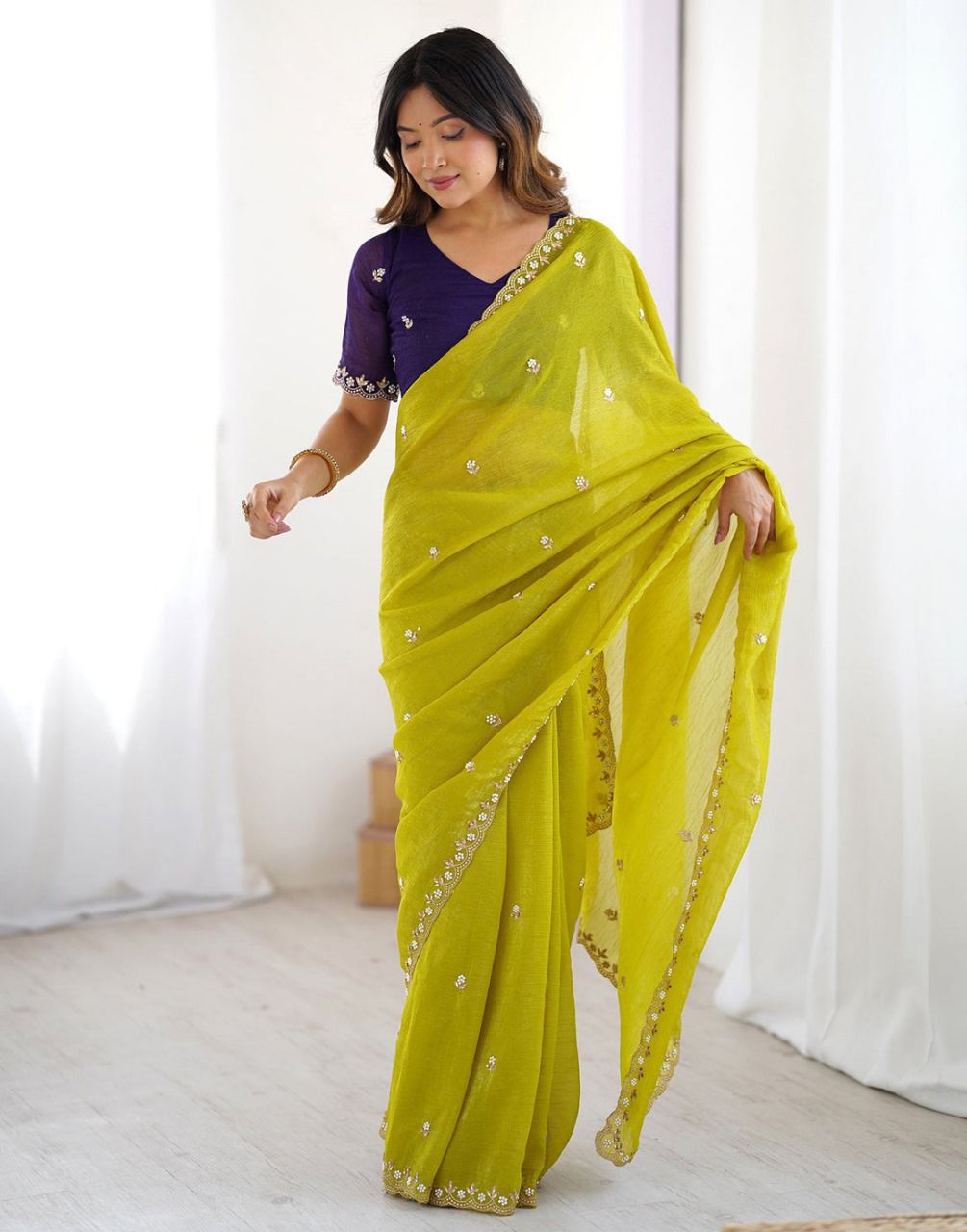 Designer Chiffon With Embroidery Work Sarees