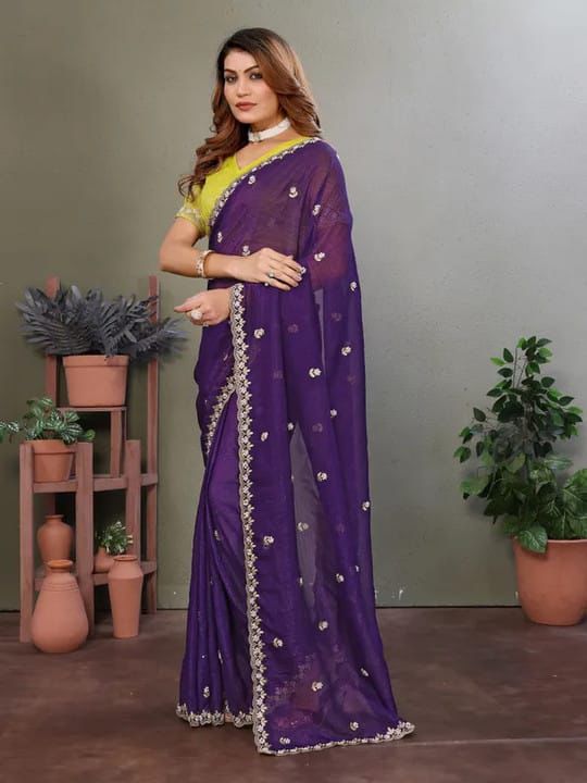 Designer Chiffon With Embroidery Work Sarees