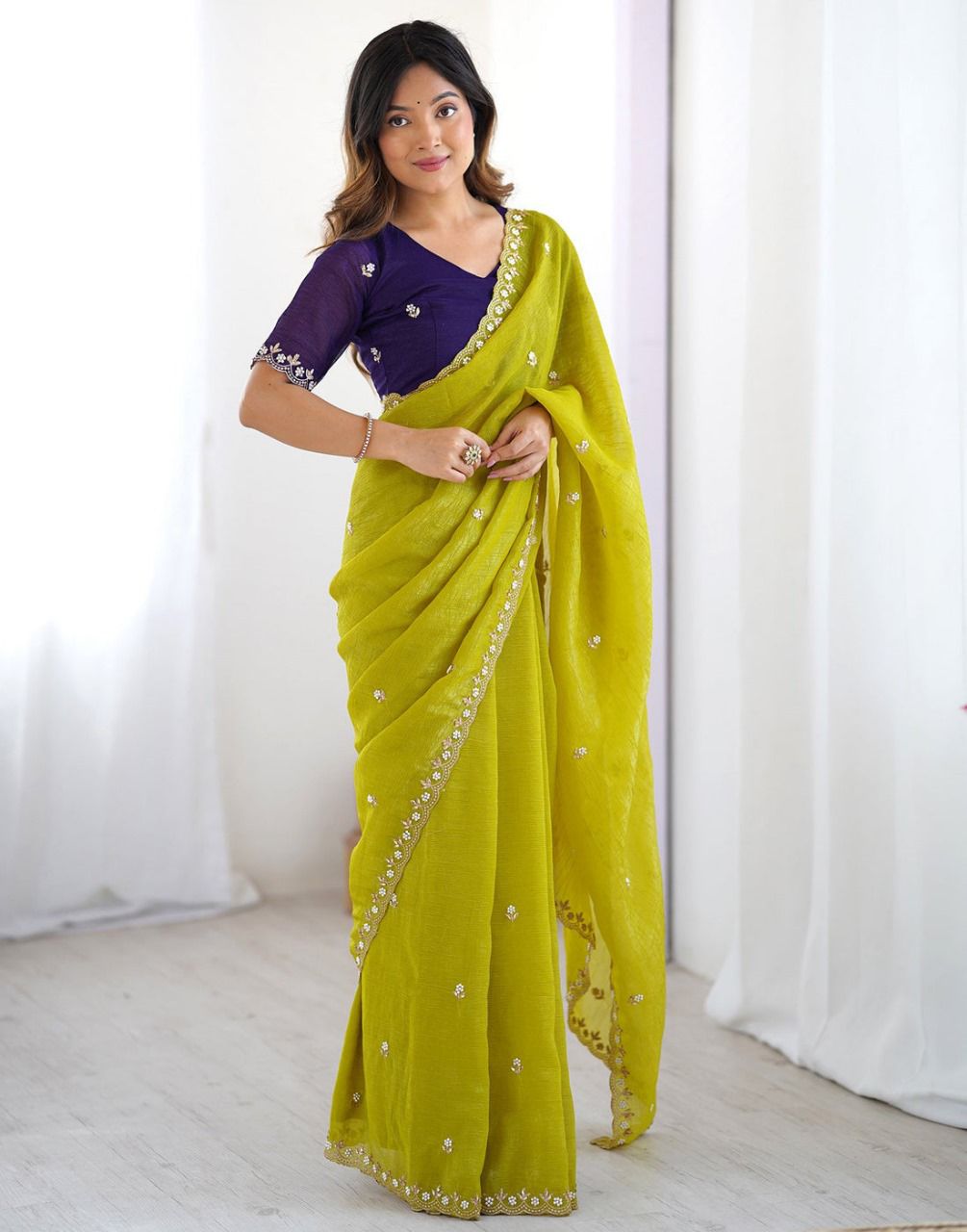 Designer Chiffon With Embroidery Work Sarees