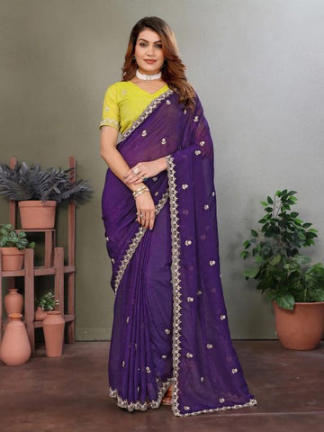 Designer Chiffon With Embroidery Work Sarees