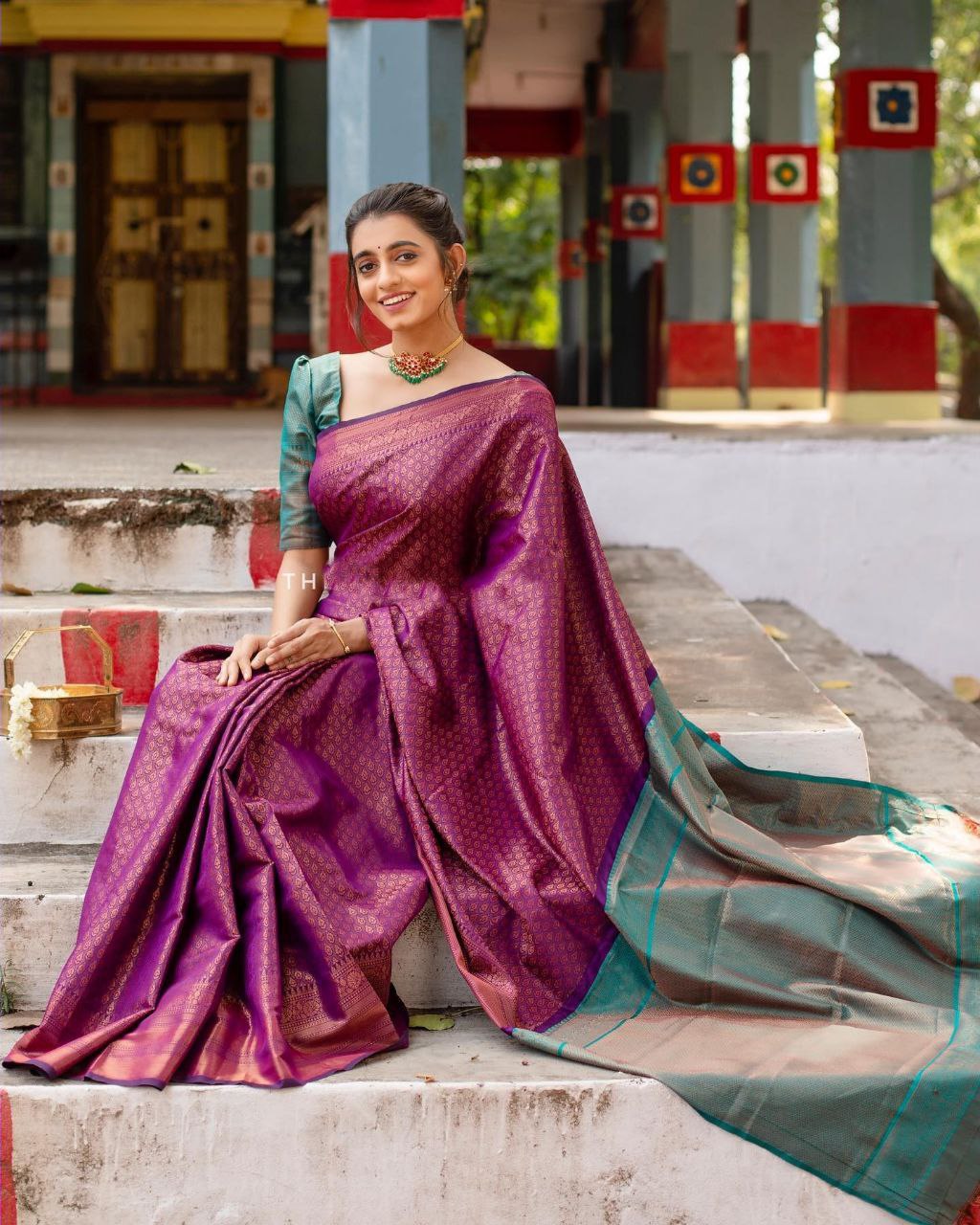 Elegant Soft Lichi Silk With Copper Jacquard Work Sarees