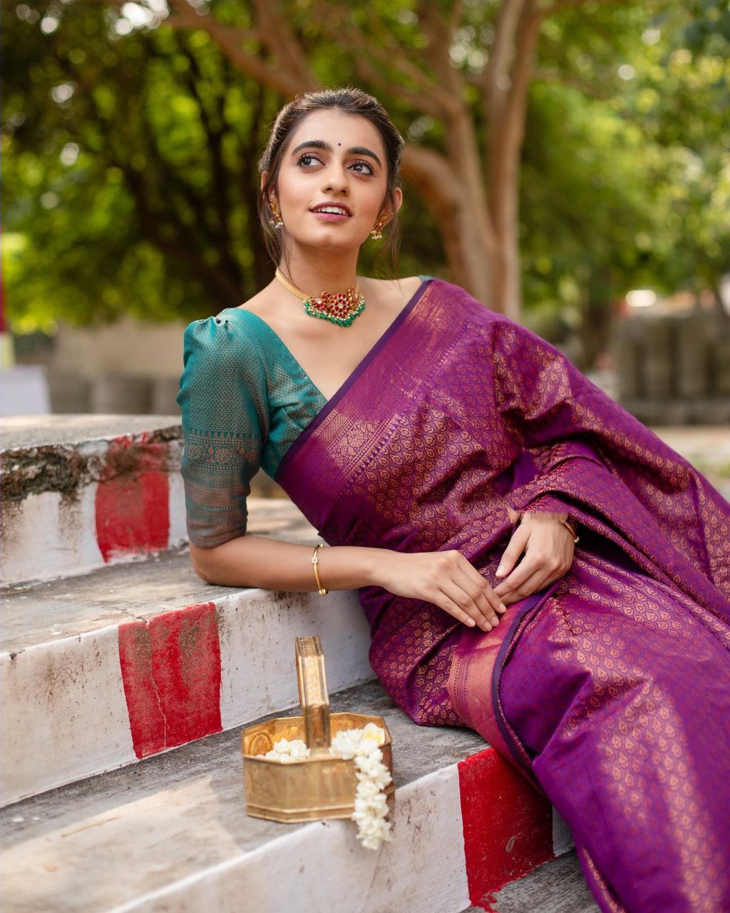 Elegant Soft Lichi Silk With Copper Jacquard Work Sarees