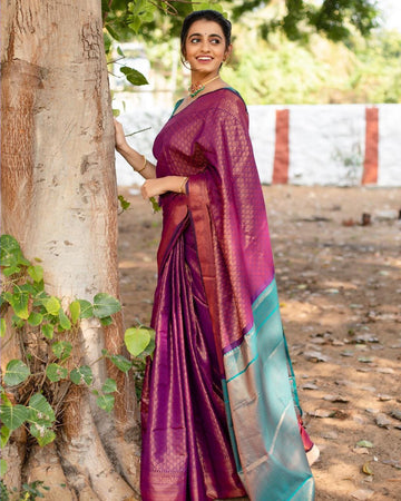 Elegant Soft Lichi Silk With Copper Jacquard Work Sarees