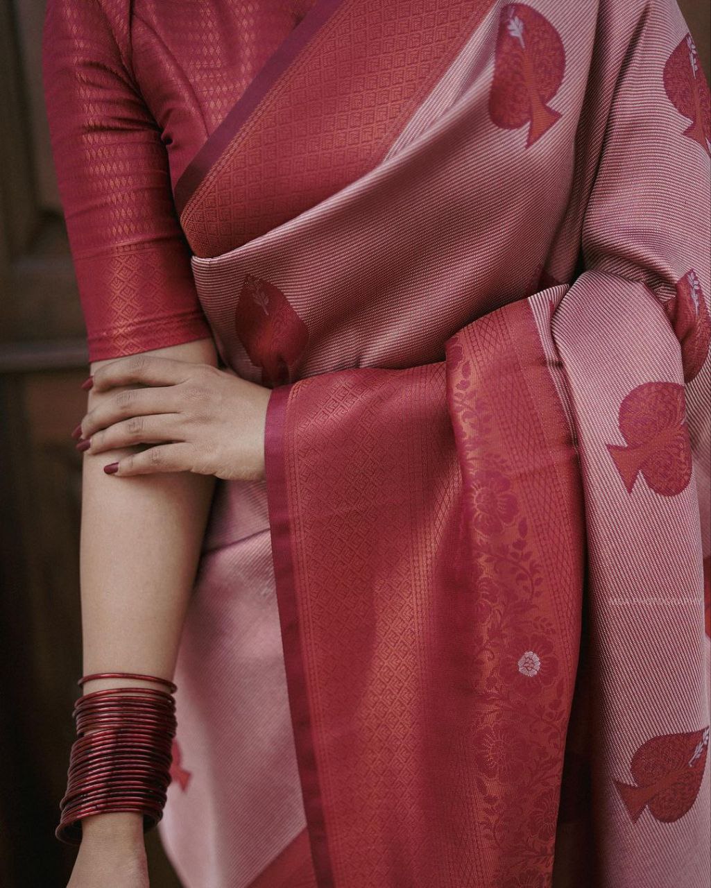 Partywear Soft Lichi Silk With Copper Jacquard Work Sarees