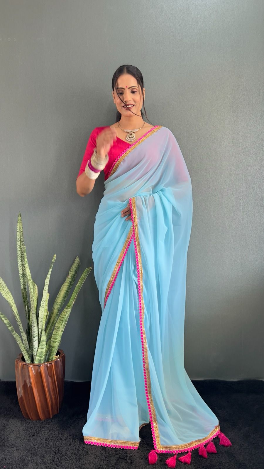 Designer Soft Georgette Fancy Lace With Heavy Latkan Sarees