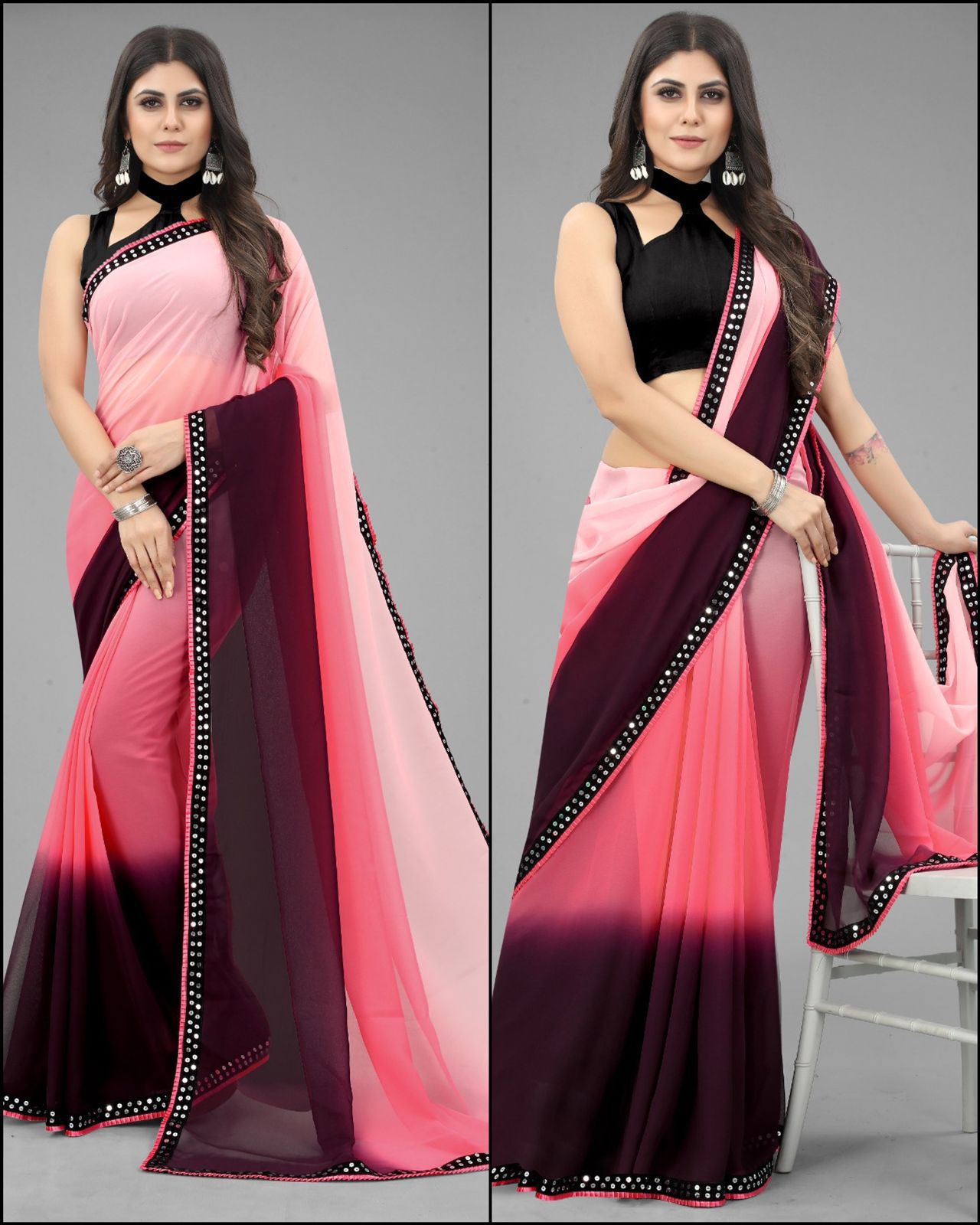Beautiful Pure Georgette With Fancy Sequence Lace Sarees