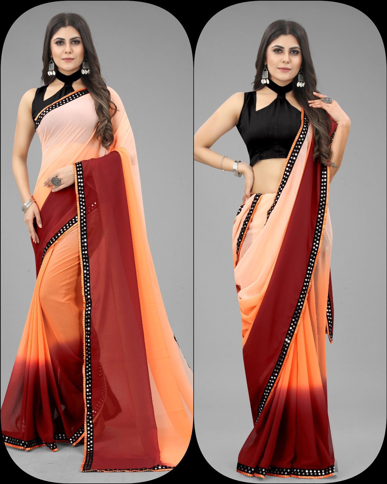 Beautiful Pure Georgette With Fancy Sequence Lace Sarees