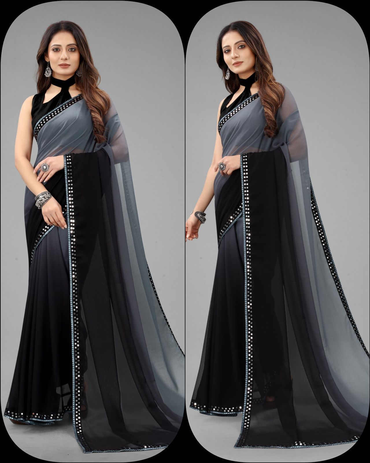Beautiful Pure Georgette With Fancy Sequence Lace Sarees