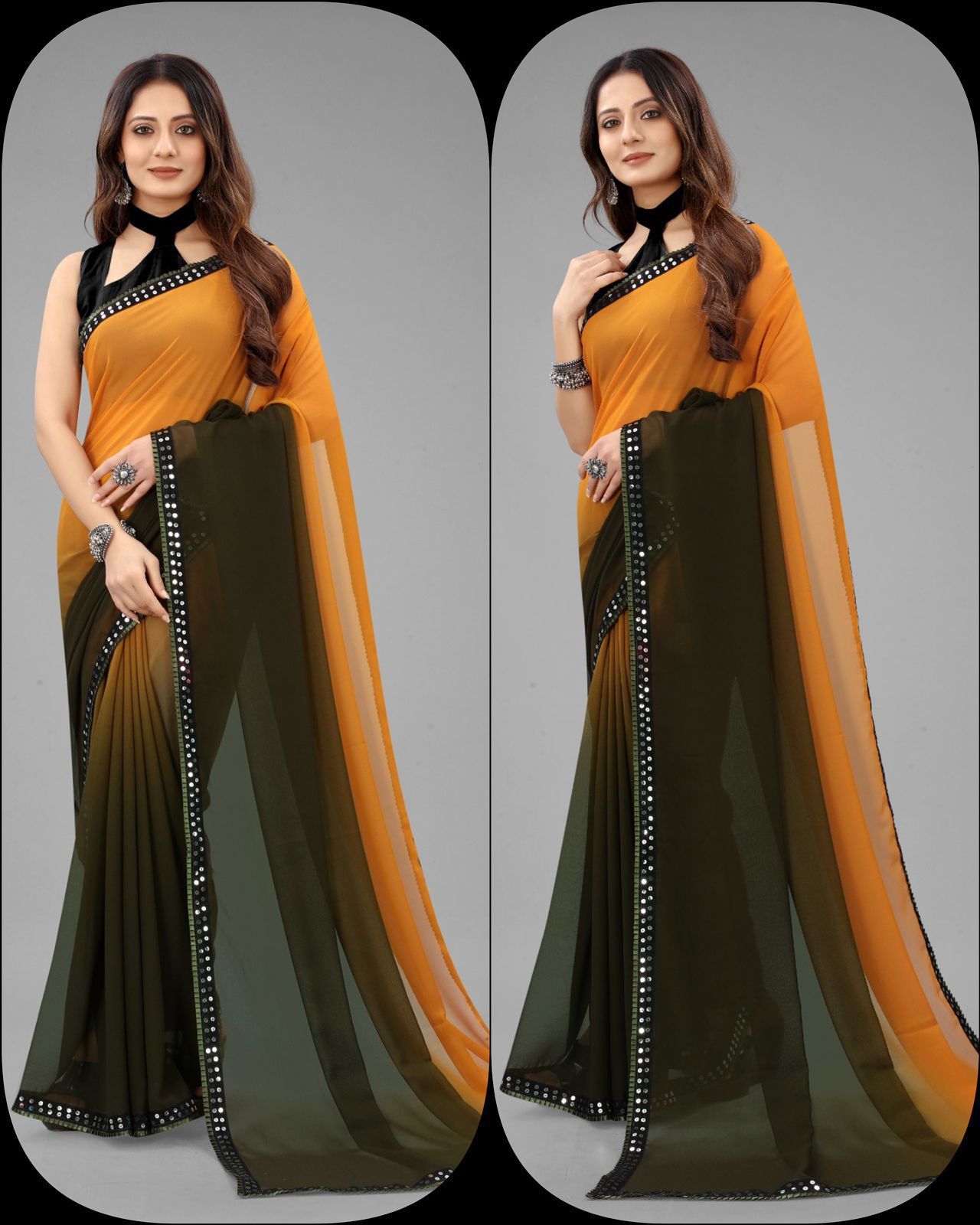 Beautiful Pure Georgette With Fancy Sequence Lace Sarees