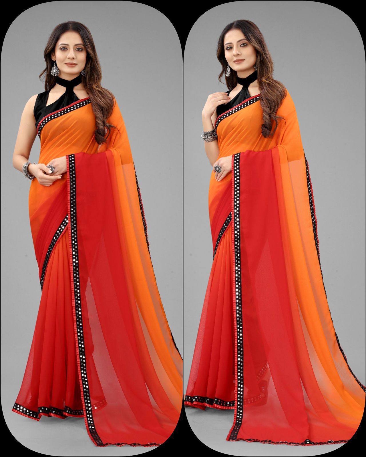 Beautiful Pure Georgette With Fancy Sequence Lace Sarees