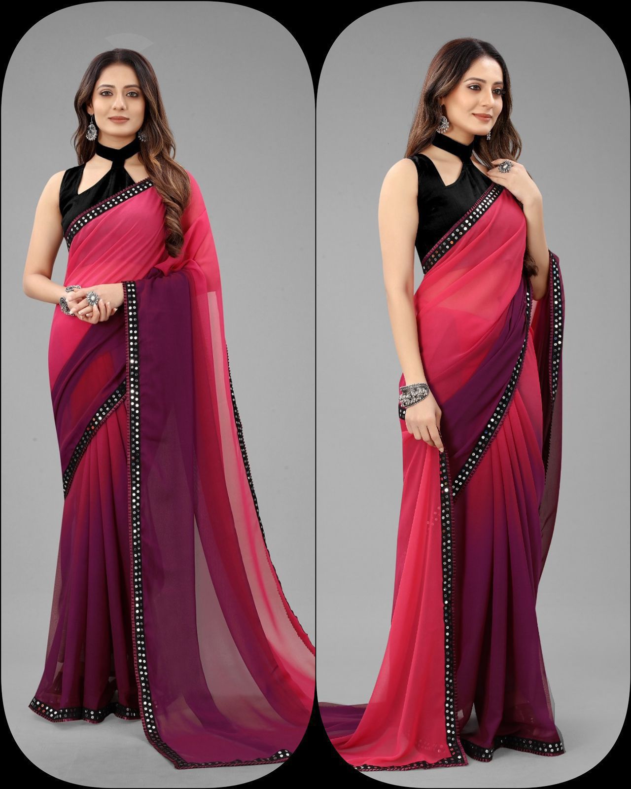 Beautiful Pure Georgette With Fancy Sequence Lace Sarees