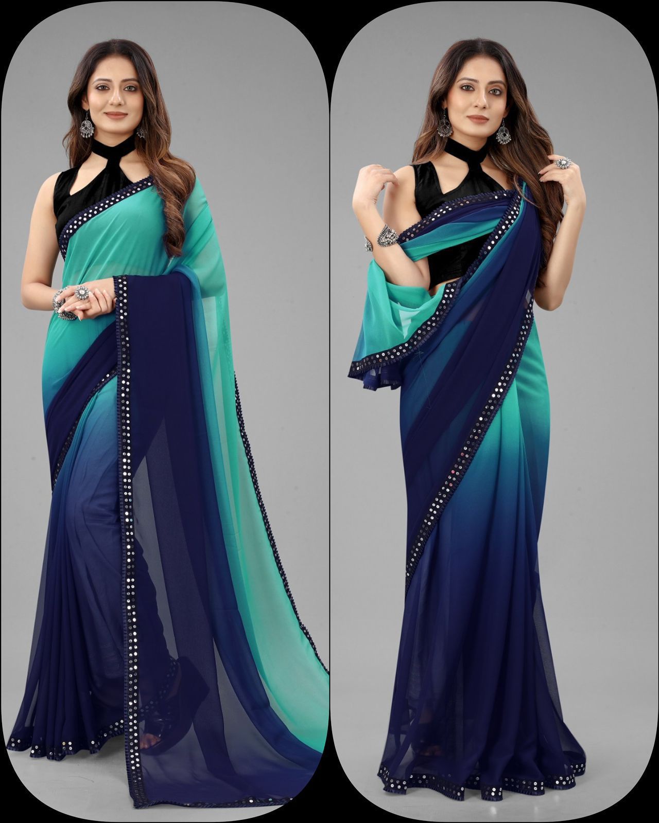 Beautiful Pure Georgette With Fancy Sequence Lace Sarees