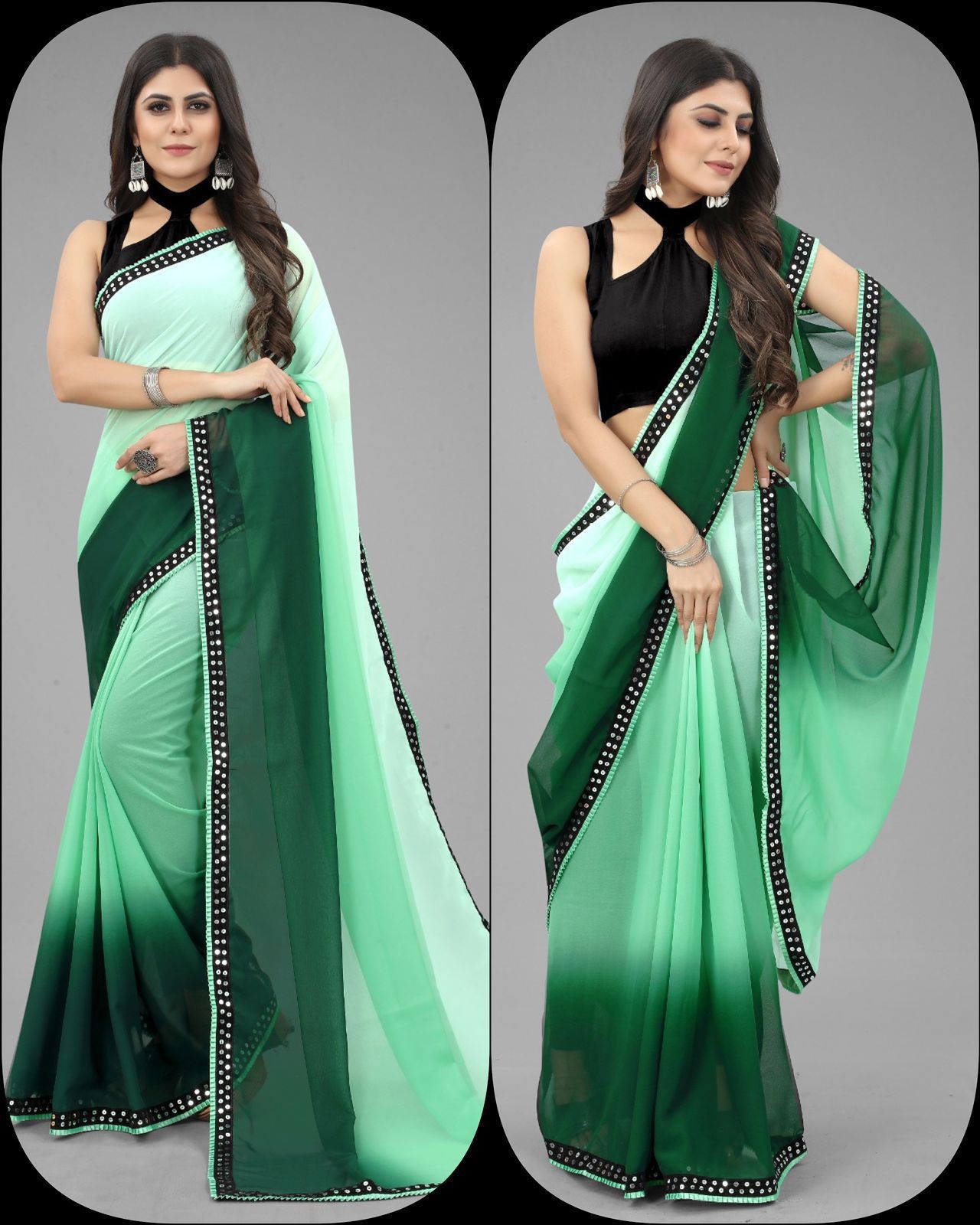 Beautiful Pure Georgette With Fancy Sequence Lace Sarees