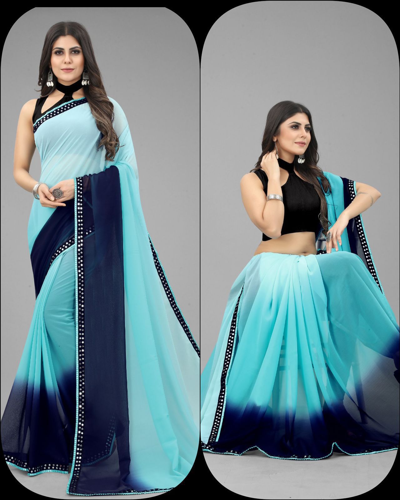 Beautiful Pure Georgette With Fancy Sequence Lace Sarees
