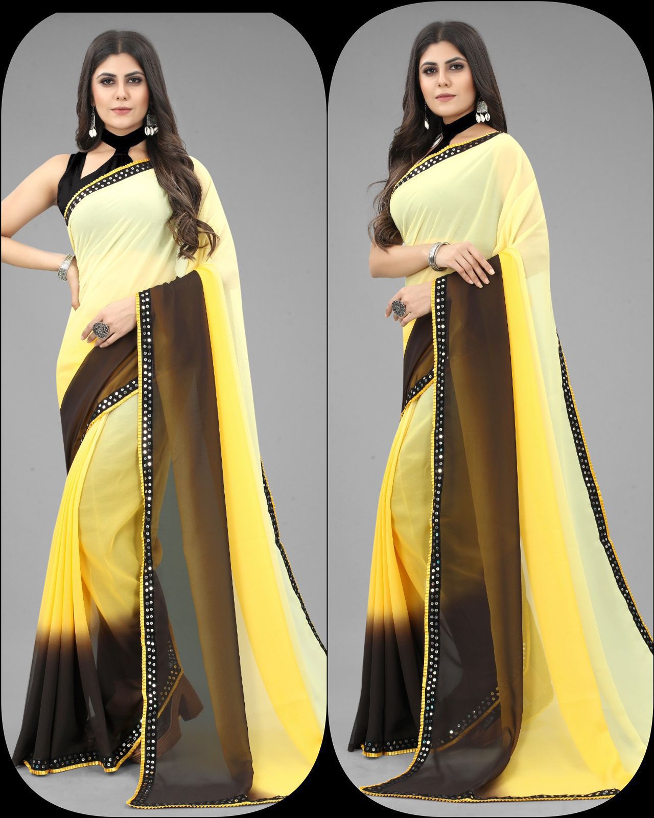 Beautiful Pure Georgette With Fancy Sequence Lace Sarees