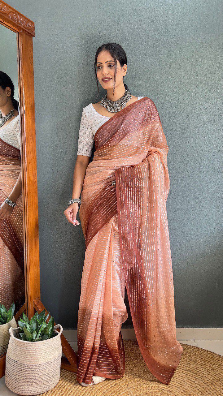 Exclusive Soft Naylone With Sequence Work Sarees