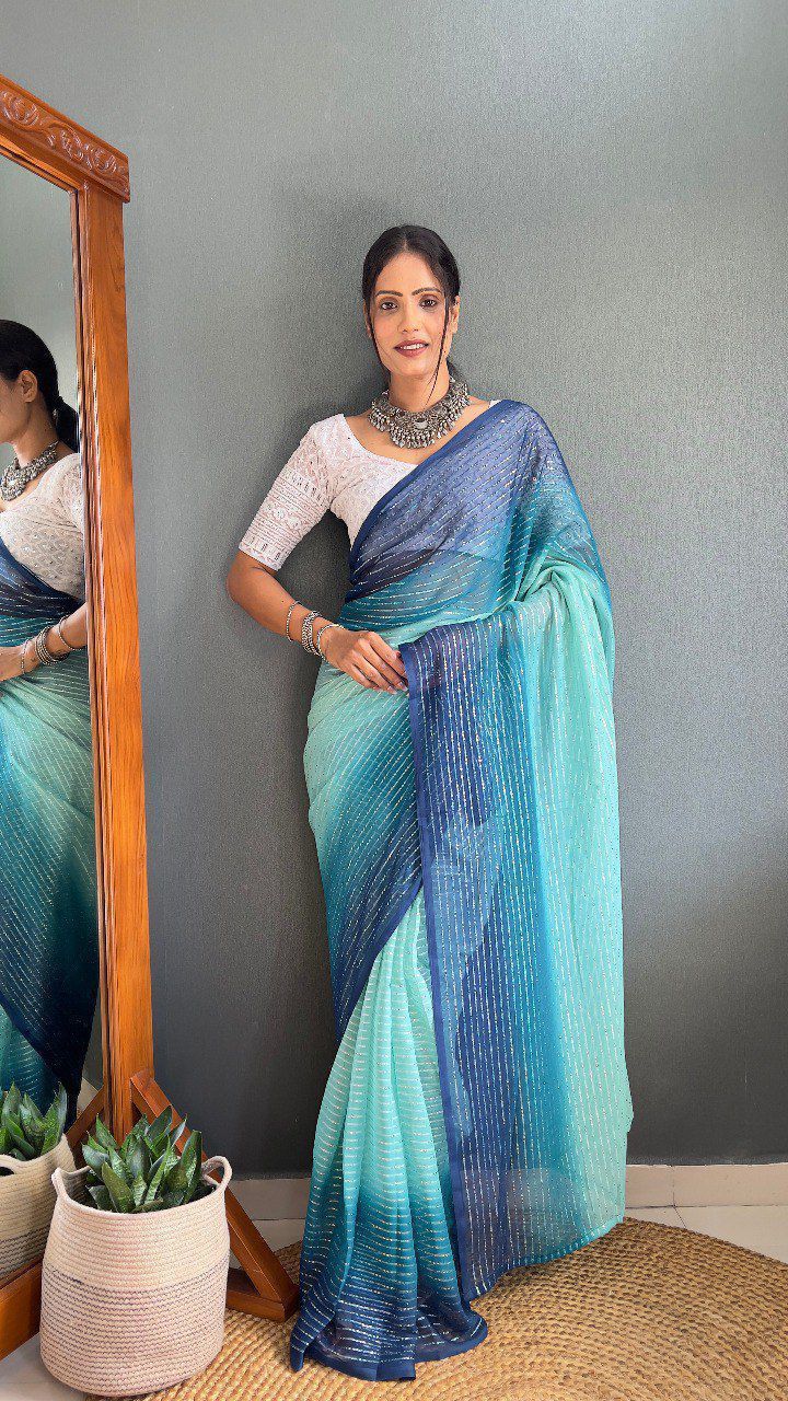 Exclusive Soft Naylone With Sequence Work Sarees