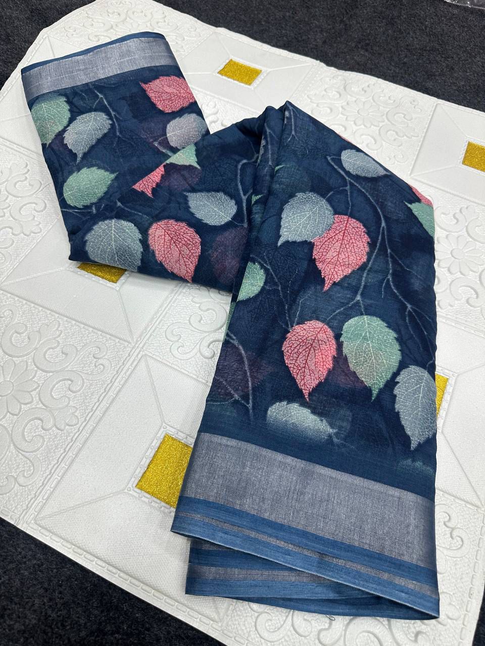 Partywear Soft Linen With Zari Border Sarees