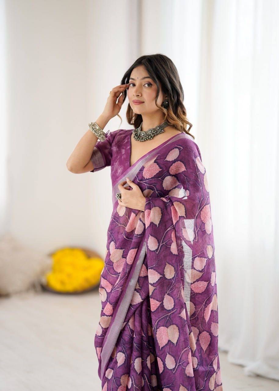 Partywear Soft Linen With Zari Border Sarees
