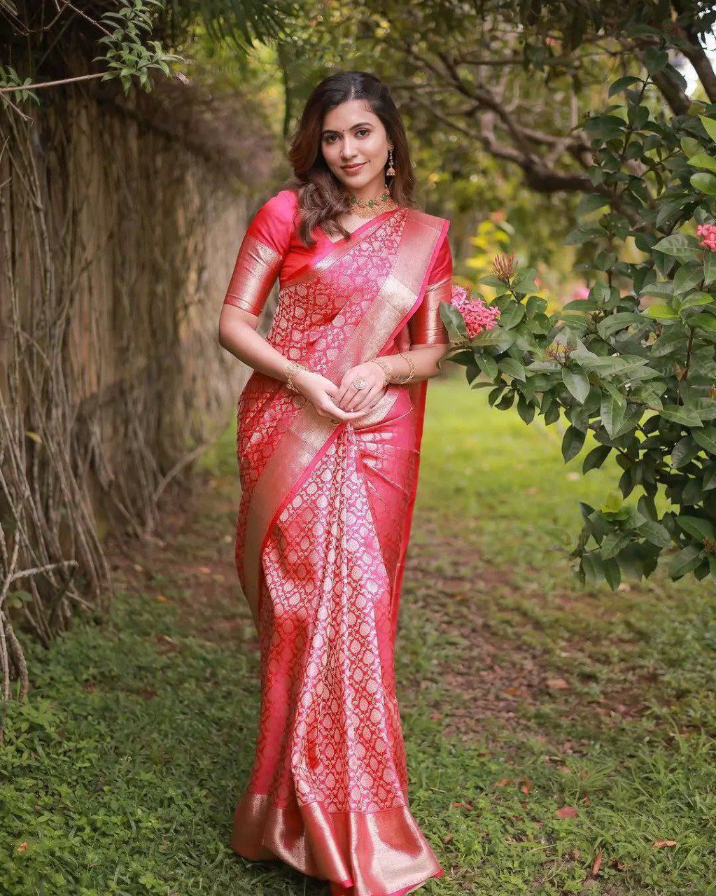 Beautiful Soft Lichi Silk Jacquard Work Sarees