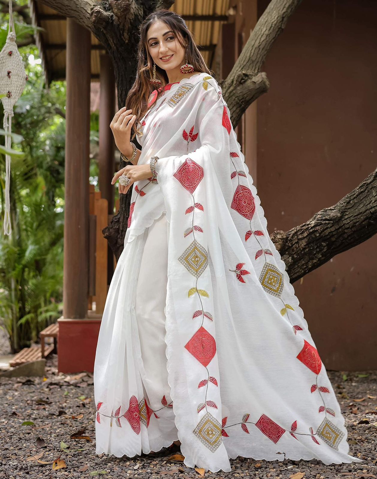 Beautiful Soft Chanderi Cotton Embroidery Work Sarees