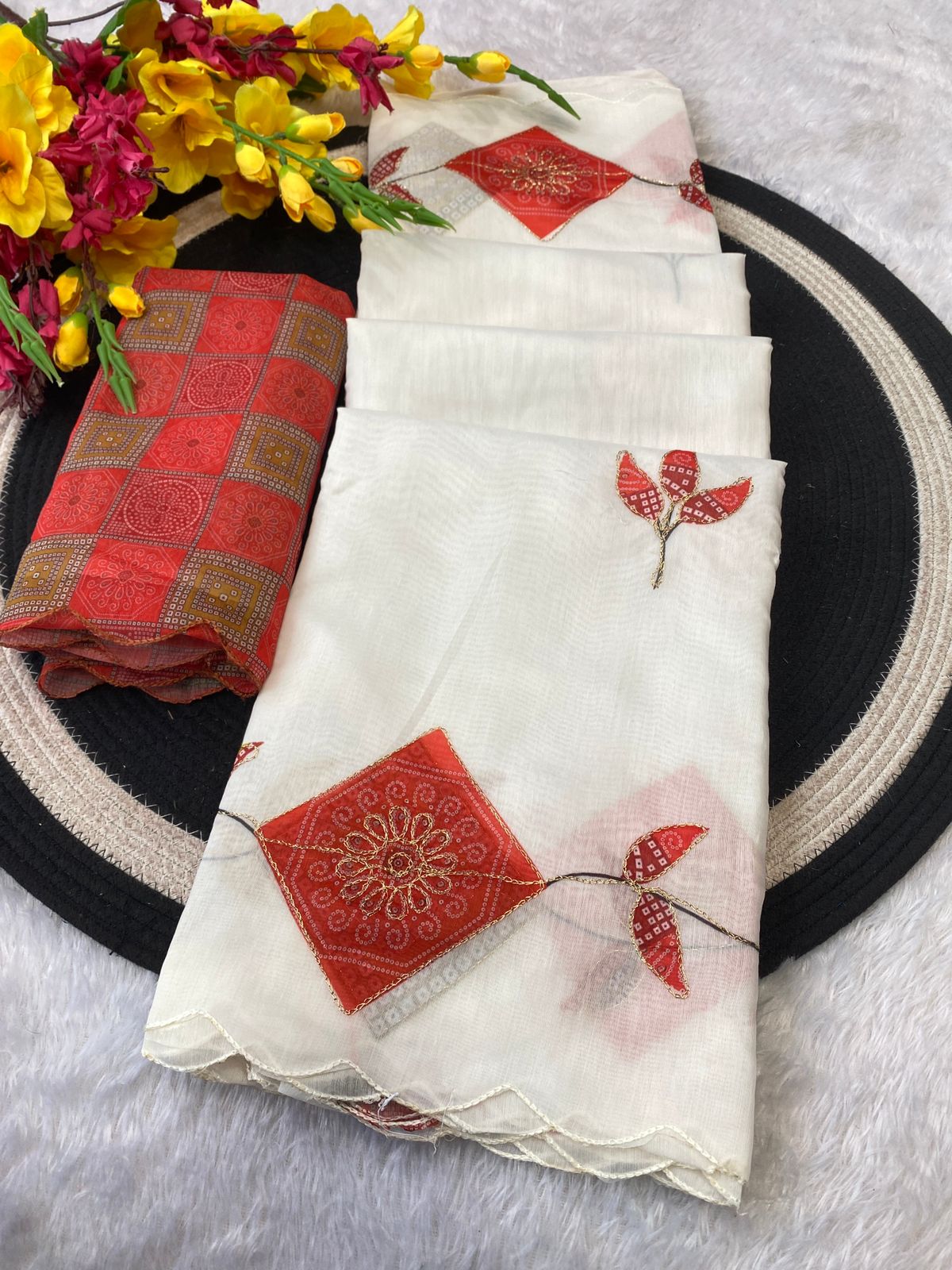 Beautiful Soft Chanderi Cotton Embroidery Work Sarees