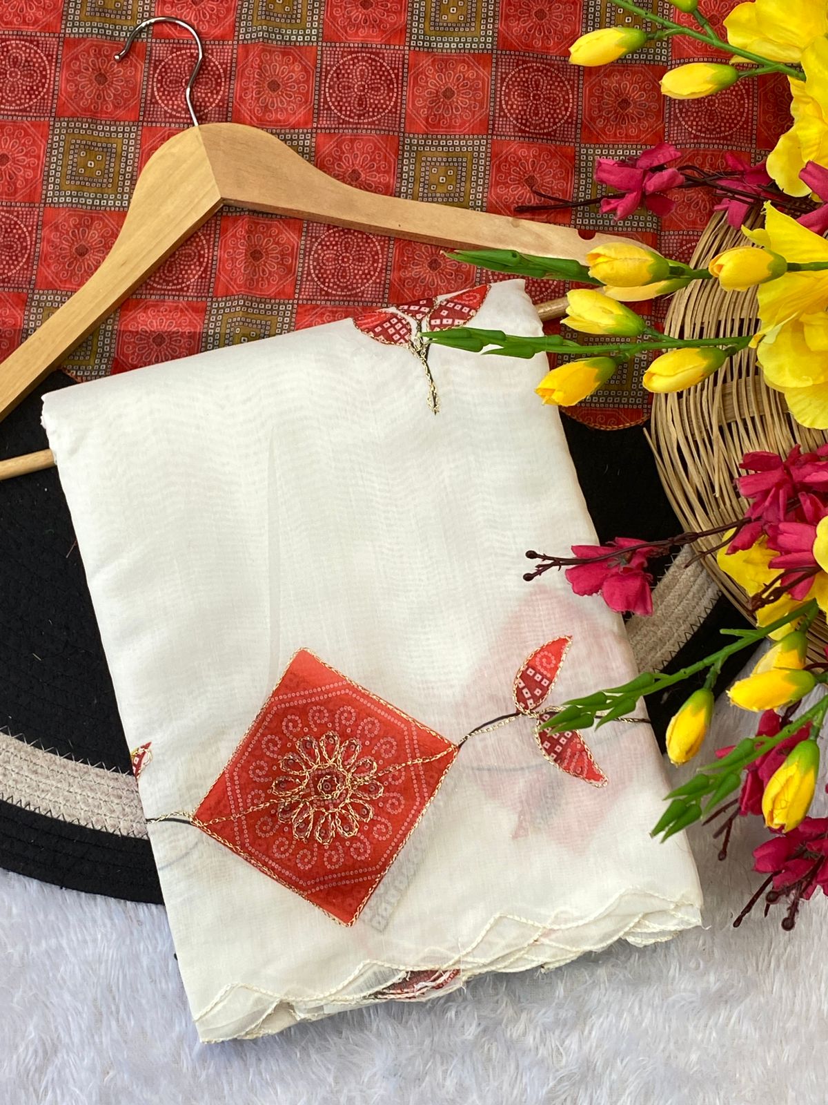 Beautiful Soft Chanderi Cotton Embroidery Work Sarees