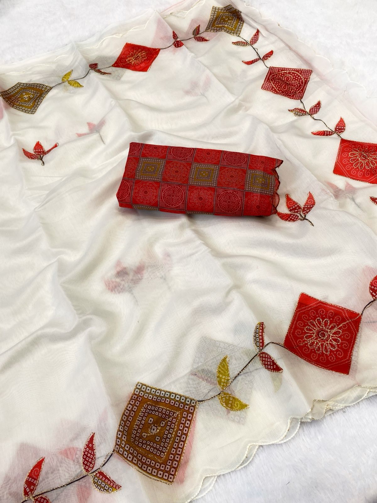 Beautiful Soft Chanderi Cotton Embroidery Work Sarees