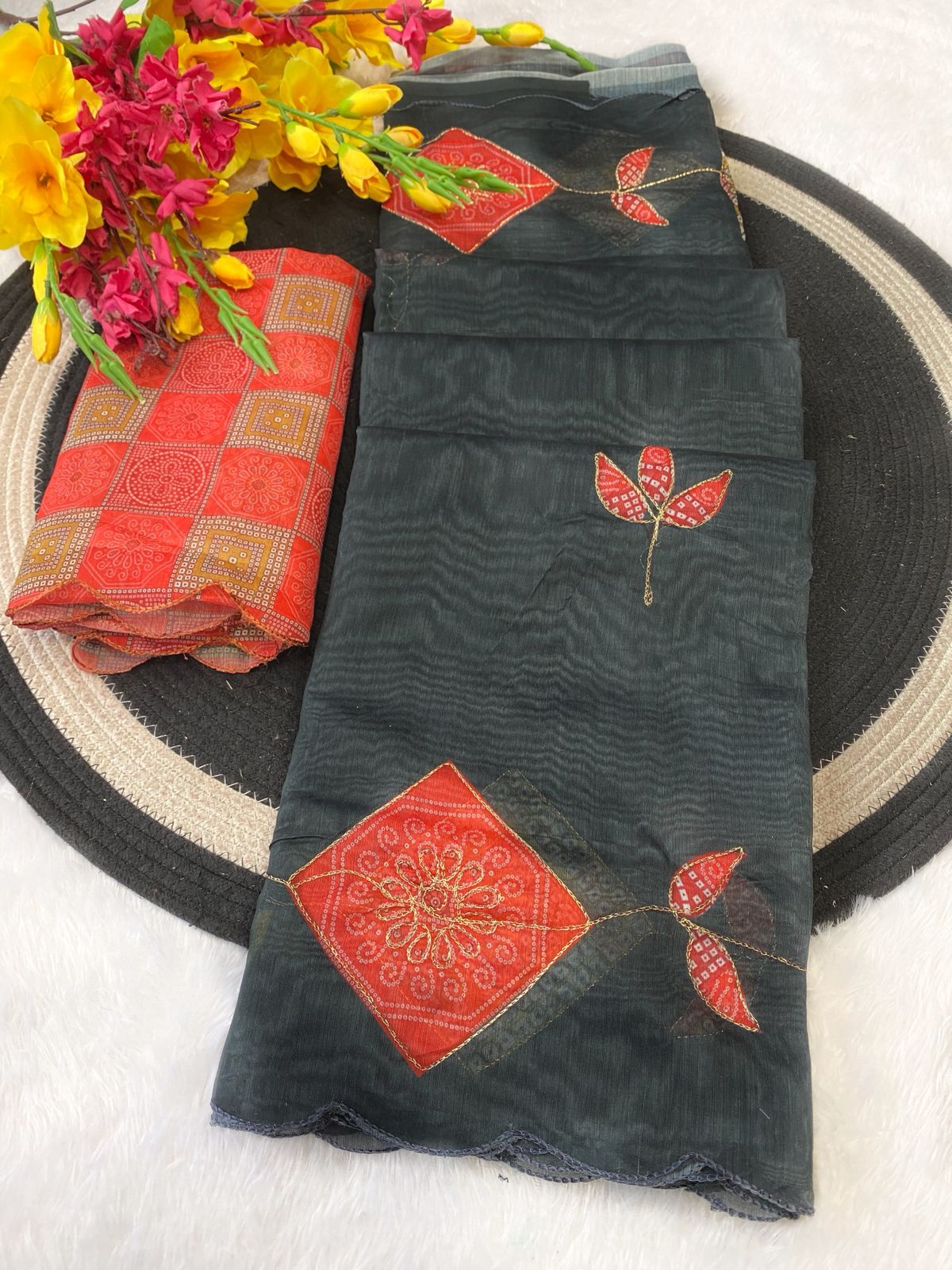 Beautiful Soft Chanderi Cotton Embroidery Work Sarees