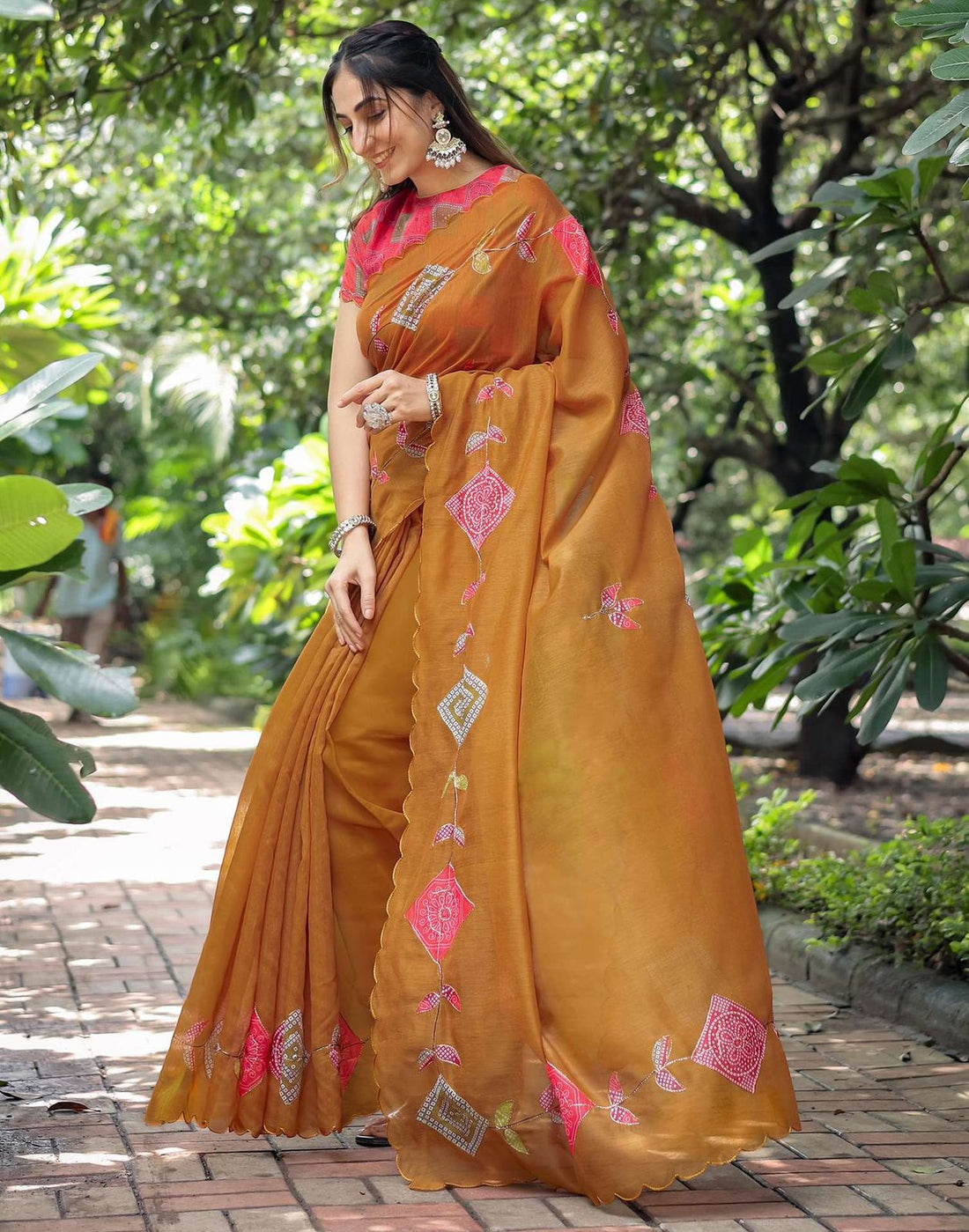 Beautiful Soft Chanderi Cotton Embroidery Work Sarees