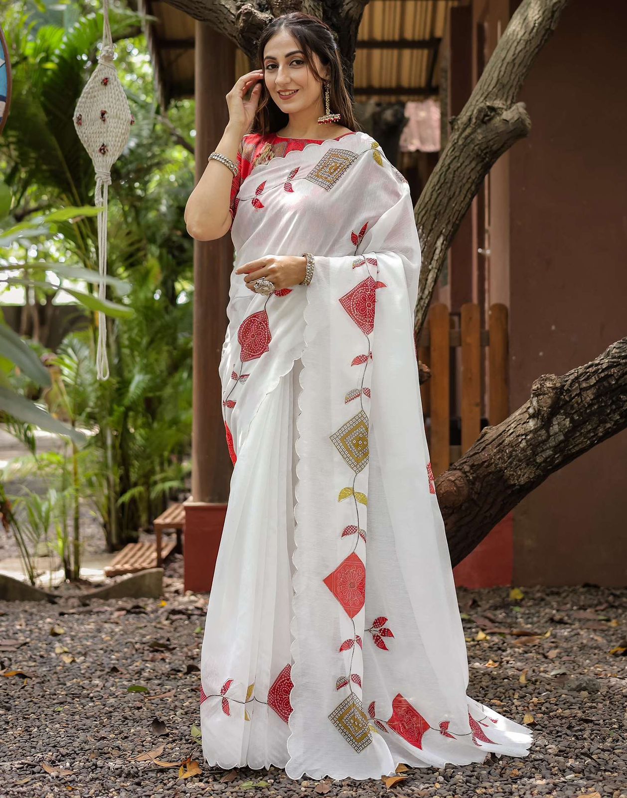 Beautiful Soft Chanderi Cotton Embroidery Work Sarees