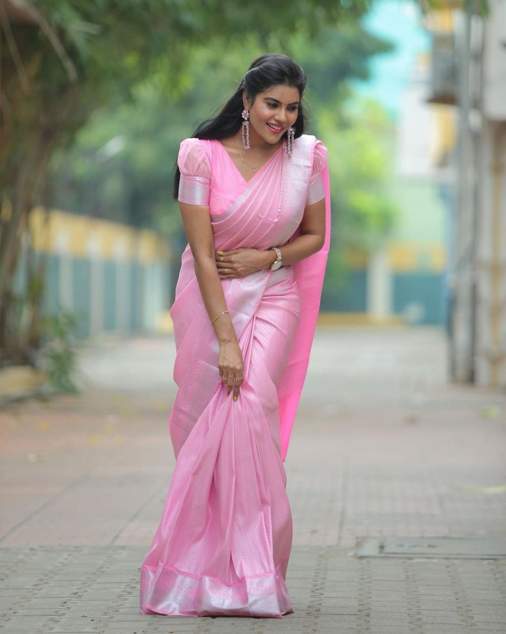 Partywear Soft Lichi Silk Jacquard Work Sarees